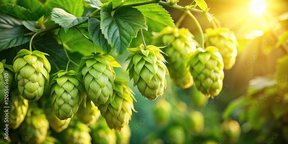 Fototapeta premium Sun-Drenched Hop Vines - Lush Garden Scene