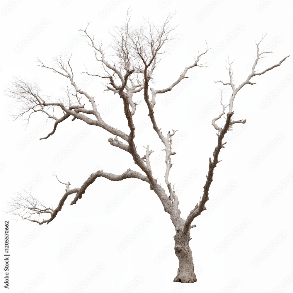 Tall Leafless Tree With Branches Against a White Background Tall Leafless Tree With Branches Against a White Background