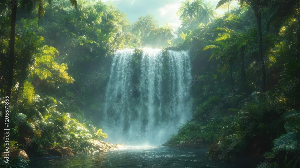 Enchanted Waterfall in Lush Tropical Paradise Enchanted Waterfall in Lush Tropical Paradise
