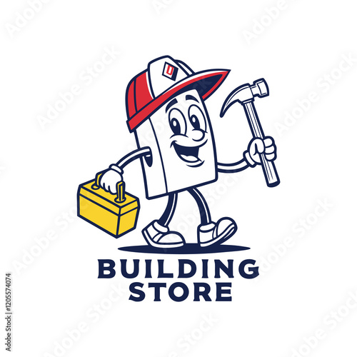 Cartoon Character Depicting Construction With Toolbox and Hammer Icon