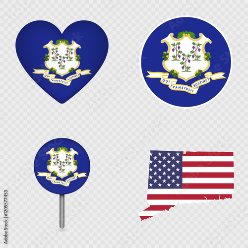 Connecticut State Flag Icons Pack. Vector illustration.