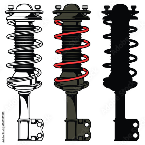 illustration of car suspension springs. Suspension springs silhouettes	