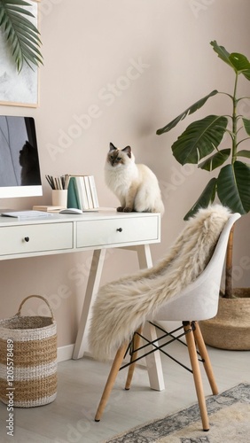 Wallpaper Mural Balinese Cat Relaxing in Minimalist Home Office Torontodigital.ca
