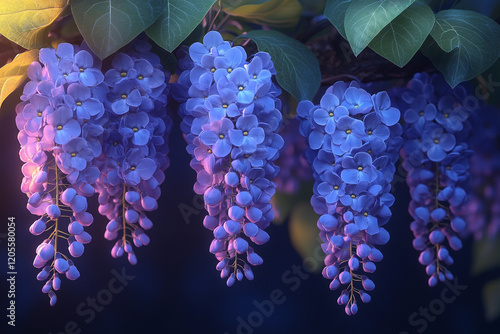 Vibrant Purple Wisteria Flowers Hanging Gracefully photo