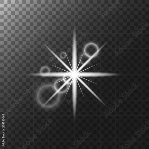 Glowing light flash sparks. Glow effect, lens flare, explosion, glitter, line, sun flare, spark and star. Abstract image of flash and white stars. Vector illustration
