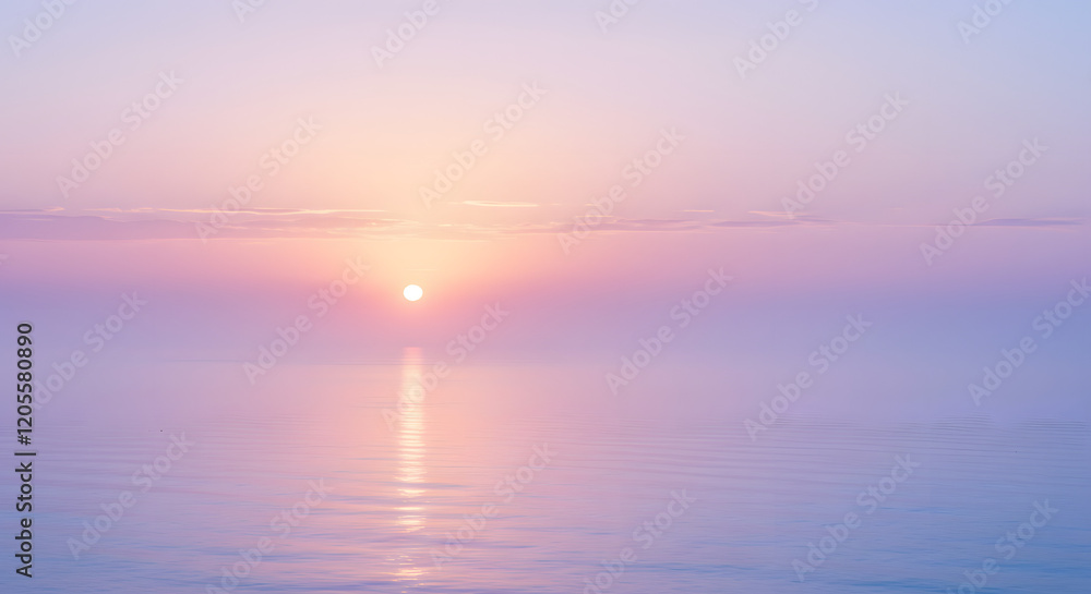 Fototapeta premium Misty Morning Radiance: The Fusion of Abstract Skies and Calm Seas 
