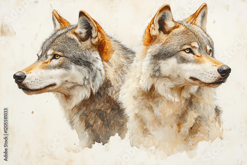 Wallpaper Mural Majestic Wolf Pair Watercolor Portrait Art Torontodigital.ca