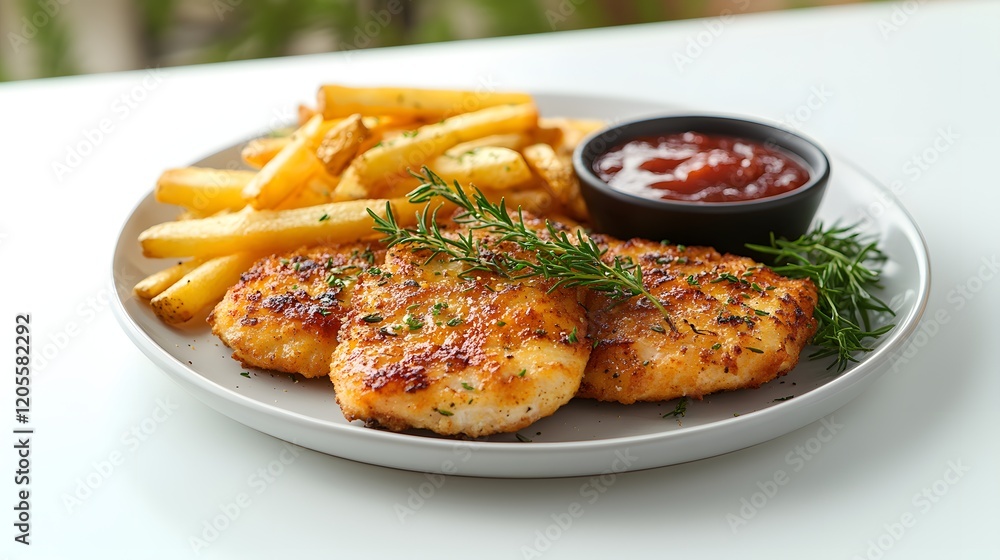 Presented Chicken Schnitzel with Sides Presented Chicken Schnitzel with Sides