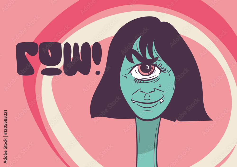 Boneca verde tipo monster com dois dentes cabelo chanel no  fundo cor de rosa