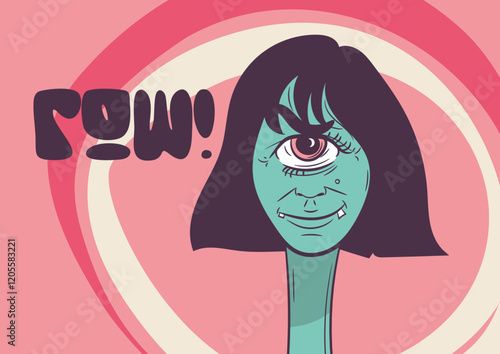 Boneca verde tipo monster com dois dentes cabelo chanel no  fundo cor de rosa