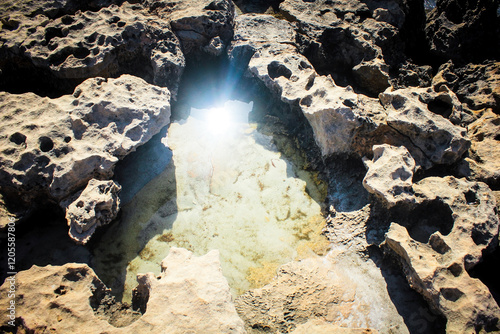 Geological formation with rain water