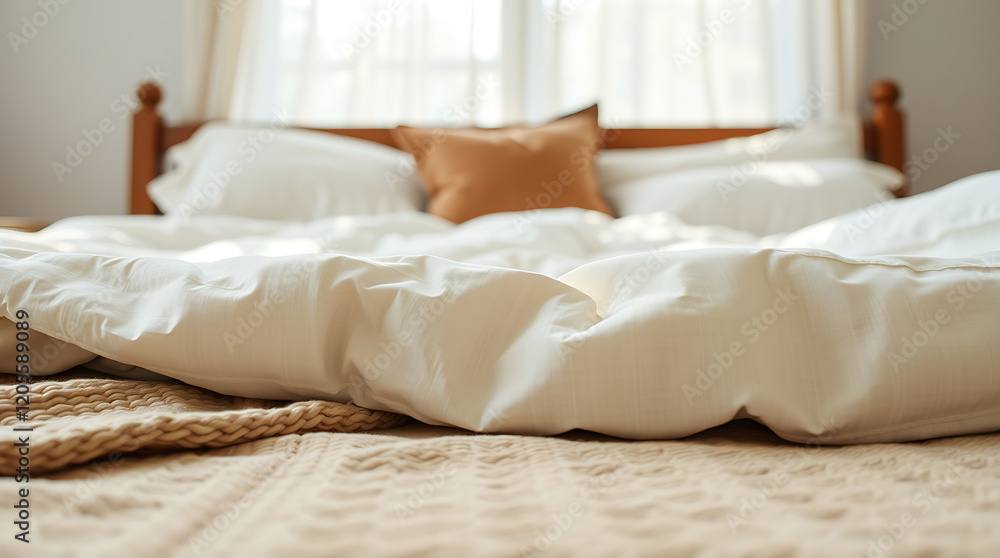 Cozy and Serene Bedroom: Soft Bedding, Sunlight and Tranquil Atmosphere Cozy and Serene Bedroom: Soft Bedding, Sunlight and Tranquil Atmosphere