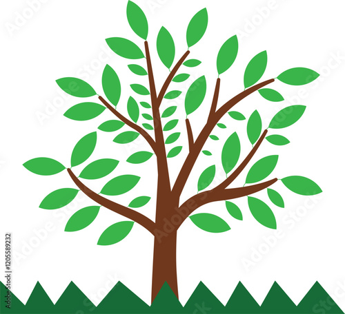 A vector illustration of a tree with green leaves on white background