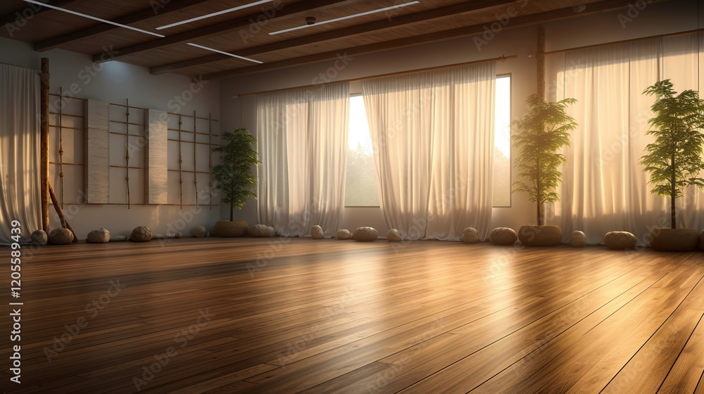 A photo of a calming tai chi studio with bamboo floor A photo of a calming tai chi studio with bamboo floor
