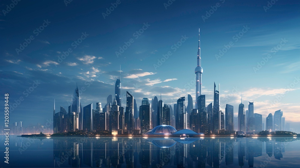 Obraz premium A photo of a city skyline with architectural landmark