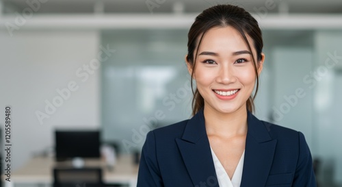 Free Download A successful young businesswoman smiling happily at the camera in an office setting

 - GFXLoad