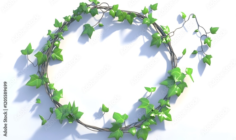 Fototapeta premium Ivy wreath, white background, studio, shadow, mockup
