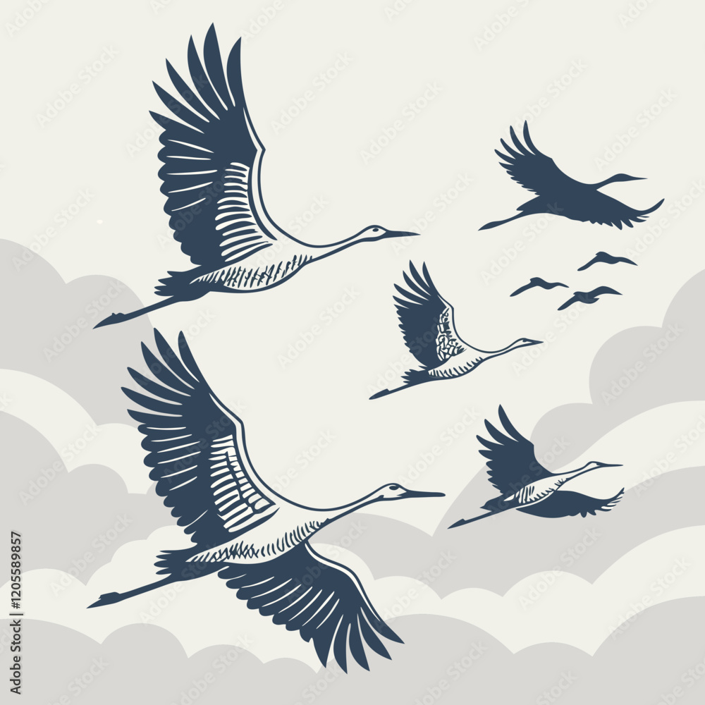 Obraz premium A flock of birds flying in a V-formation