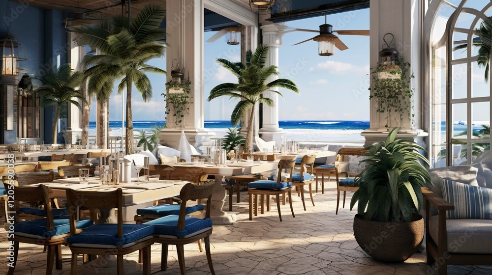 custom made wallpaper toronto digitalA photo of a coastal restaurant interior with beach