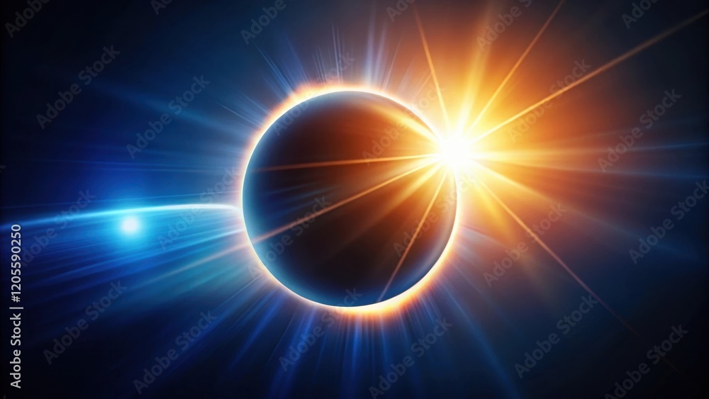 A Celestial Alignment Radiant Orb and Glowing Rays in a Dark Expanse A Celestial Alignment Radiant Orb and Glowing Rays in a Dark Expanse