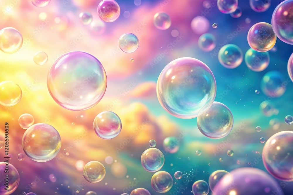 Ethereal iridescent bubbles float amidst a vibrant sunset sky, creating a magical and whimsical atmosphere. Ethereal iridescent bubbles float amidst a vibrant sunset sky, creating a magical and whimsical atmosphere.