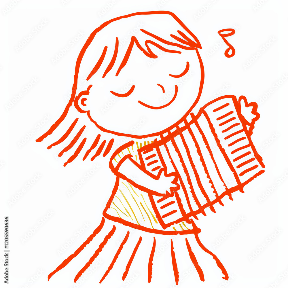joyful child dancing while playing small accordion with delight