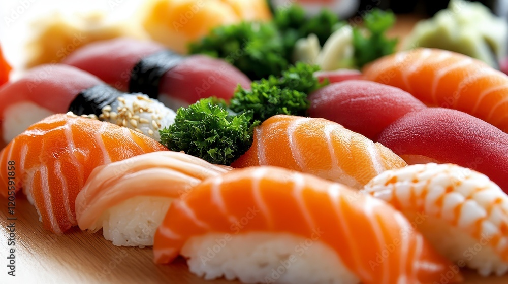 Delicious Assortment of Fresh Sushi Salmon Tuna and Other Seafood Delights