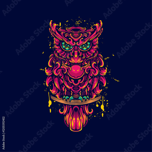 ornamental red owl artwork illustration