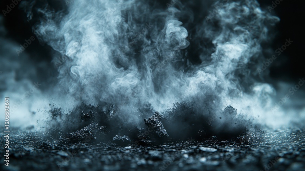 Fototapeta premium Dramatic Smoke and Dark Ash Texture Background Image Mystical Vapor and Coal Dust