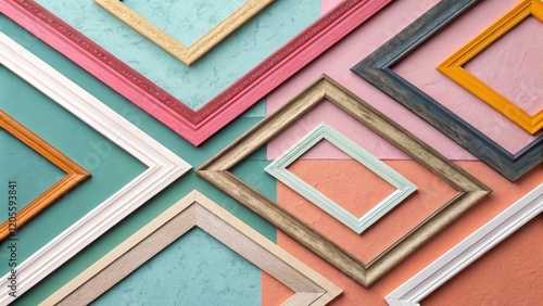 Colorful Picture Frames Displaying Geometric Arrangement on Textured Paper