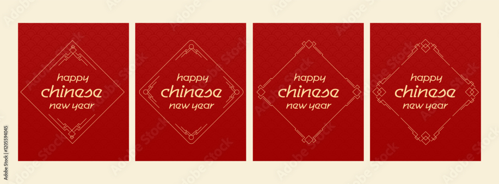 Happy Chinese new year 2025 , modern design set in red, gold and white colors , Year of the Snake , Asia oriental traditional ornament, frame and border , Happy Chinese new year 2025 , modern design set in red, gold and white colors , Year of the Snake , Asia oriental traditional ornament, frame and border ,