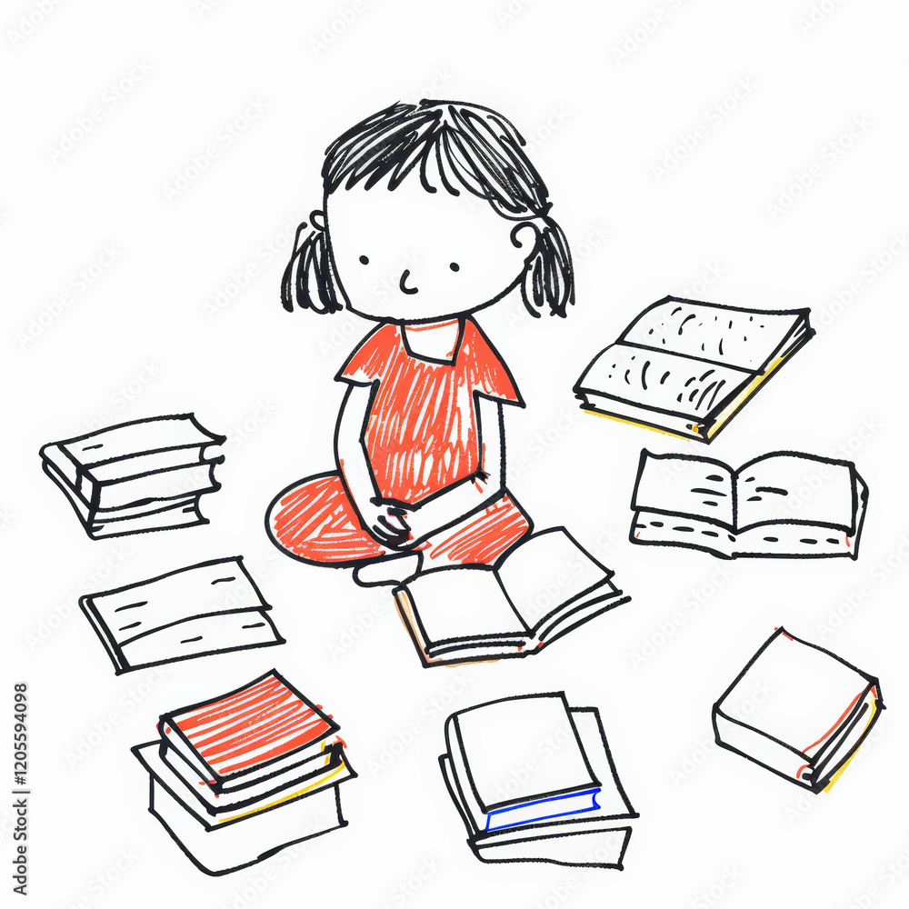 young girl sits on floor surrounded by books, deeply engaged in reading young girl sits on floor surrounded by books, deeply engaged in reading