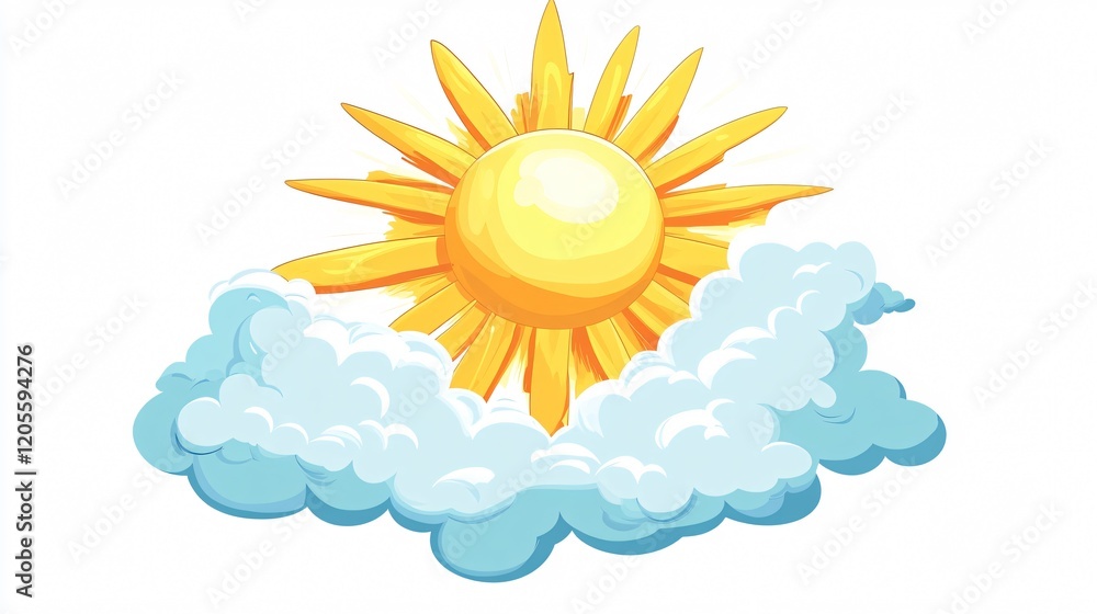Vibrant Sun Cloud Sky Cartoon Isolated Icon for Center in Wide Angle View Vibrant Sun Cloud Sky Cartoon Isolated Icon for Center in Wide Angle View