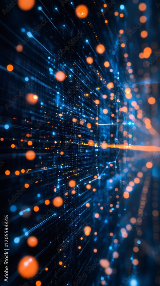 Obraz premium Abstract futuristic background visualizing data processing and digital information transferring in computer network