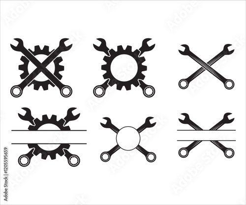 Gear with Wrenches svg, Mechanic logo monogram svg, crossed wrench svg, Wrench logo svg, wrench split name frame svg, Car repair service log