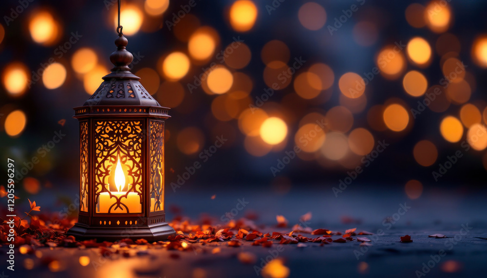 Glowing Lantern Night Scene with Warm Bokeh Lights Glowing Lantern Night Scene with Warm Bokeh Lights
