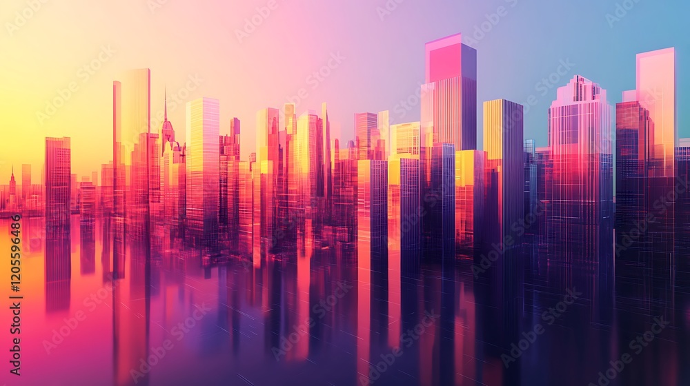 A futuristic cityscape with a vibrant neon glow reflecting on a wet surface. A futuristic cityscape with a vibrant neon glow reflecting on a wet surface.