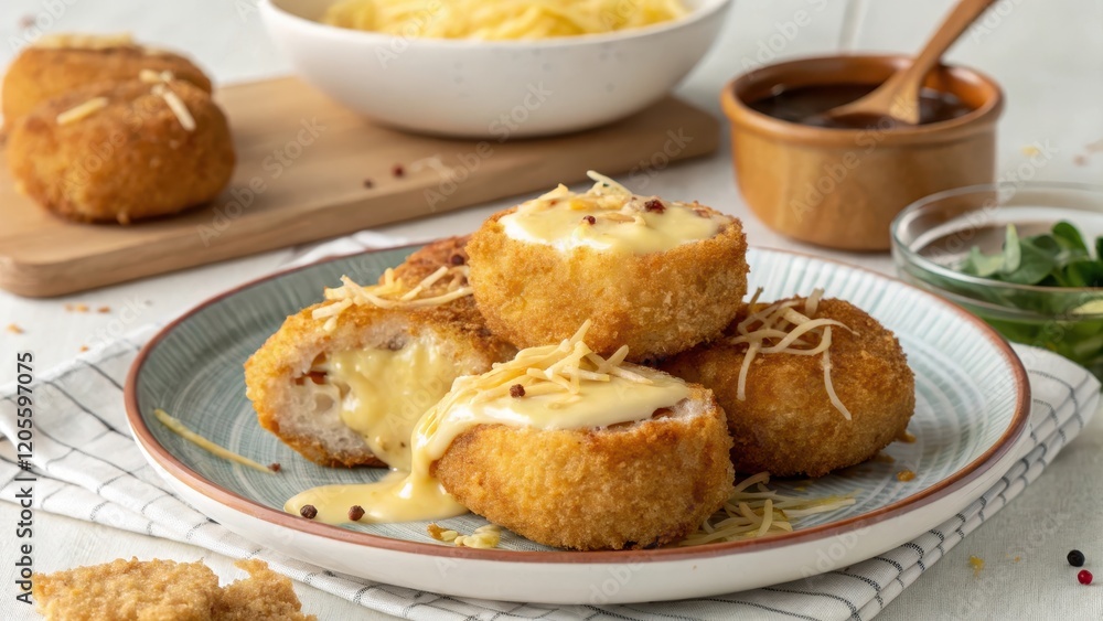 Crispy Chicken Kiev Served with Creamy Sauce and Pasta Crispy Chicken Kiev Served with Creamy Sauce and Pasta