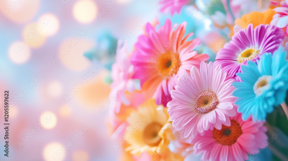 Fototapeta premium Colorful flowers with a soft background capturing spring vibes