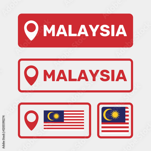 Malaysia map pointer icon set, symbols of the flag of Malaysia