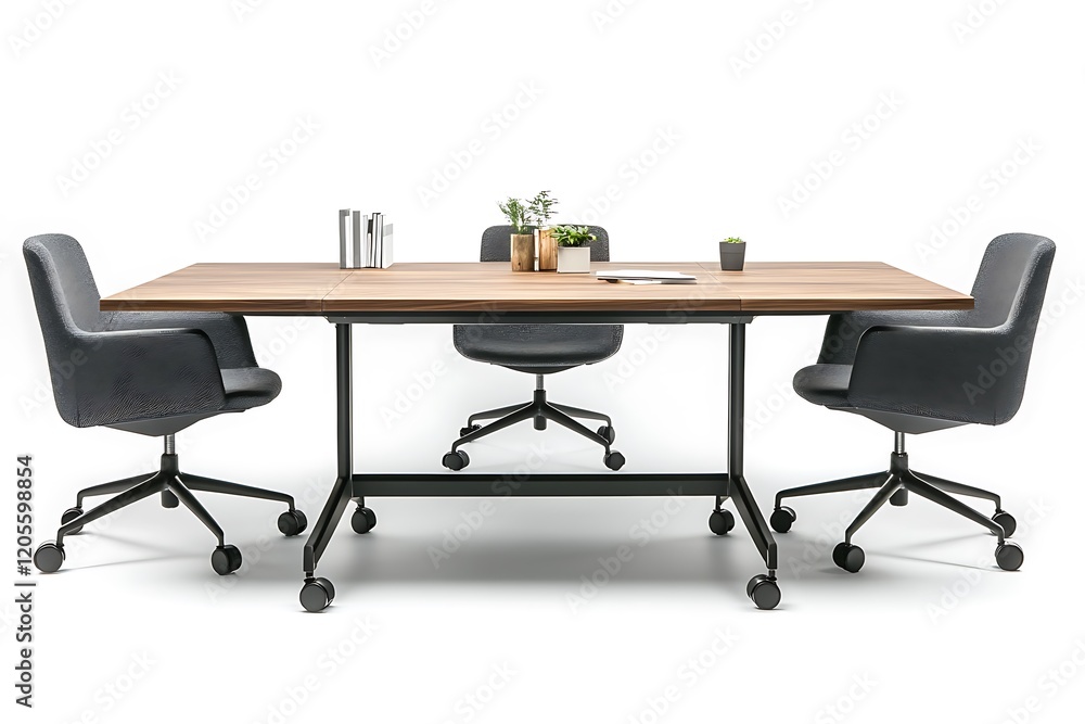 Fototapeta premium Modern Wooden Conference Table and Chairs, Ready for Collaboration