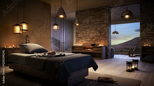 A photo of a peaceful spa treatment room with massage