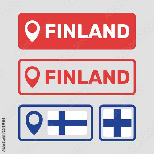 Finland map pointer icon set, flag of the Finland symbols