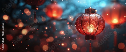 Colorful lanterns illuminate a festive night during the Chinese New Year celebration