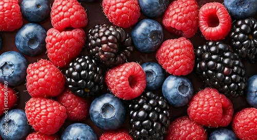 A berry juice mix background with a blend of blueberries, blackberries, and raspberries in vibrant colors, Ai Generated