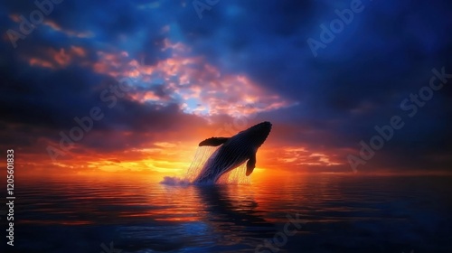 Wallpaper Mural A whale is jumping out of the water in a beautiful sunset Torontodigital.ca