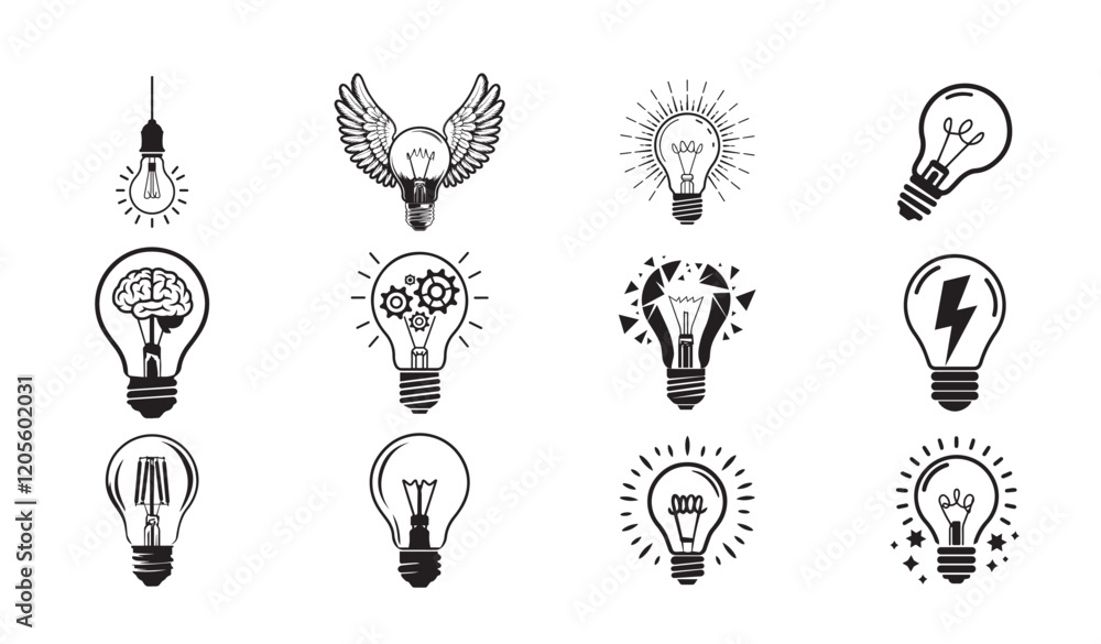 Fototapeta premium Light Bulb Silhouette Vector Set.