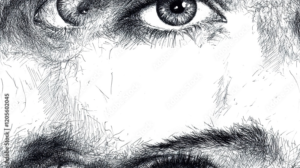 Obraz premium A Detailed Pen Sketch Of A Human Eye And Face
