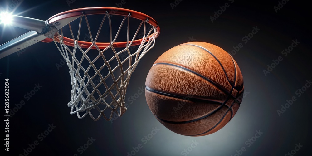 Dynamic Shot of Basketball Near Hoop in Action Dynamic Shot of Basketball Near Hoop in Action