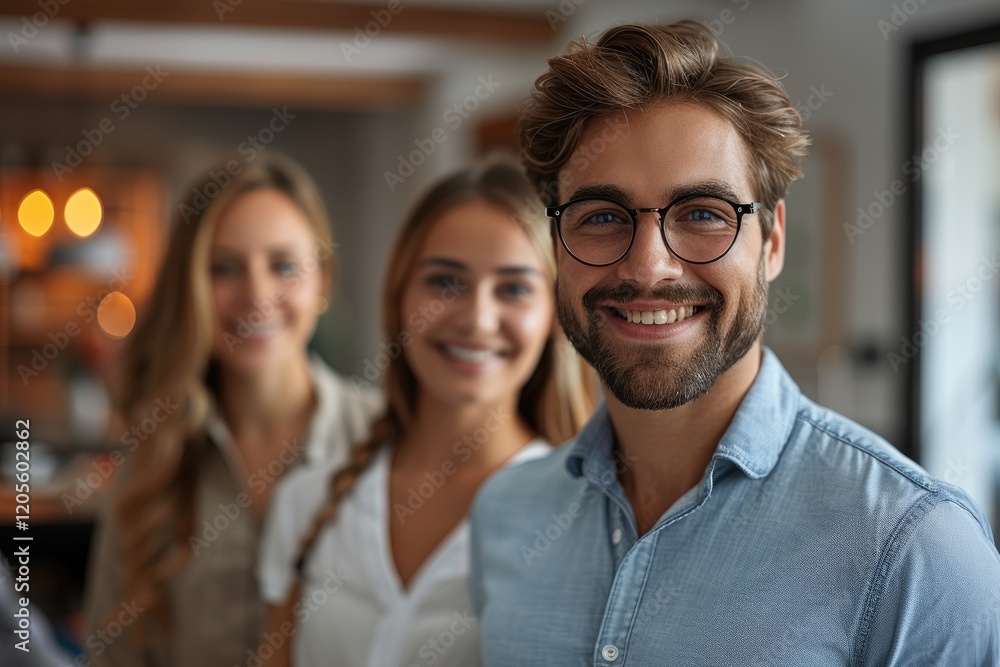 Happy Man Posing With Two Smiling Women Friends Happy Man Posing With Two Smiling Women Friends
